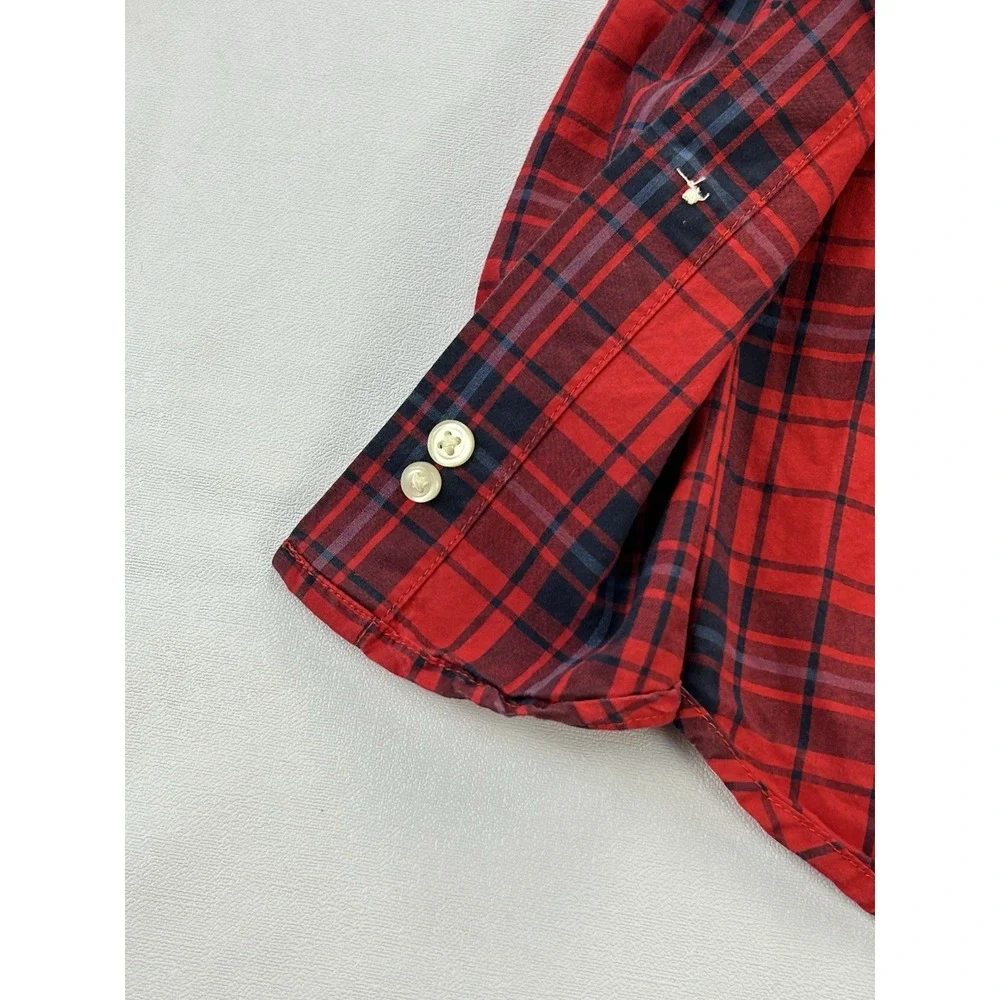 Ralph Lauren Boys Size 5 Red Navy Plaid Button Down Shirt 100% Cotton